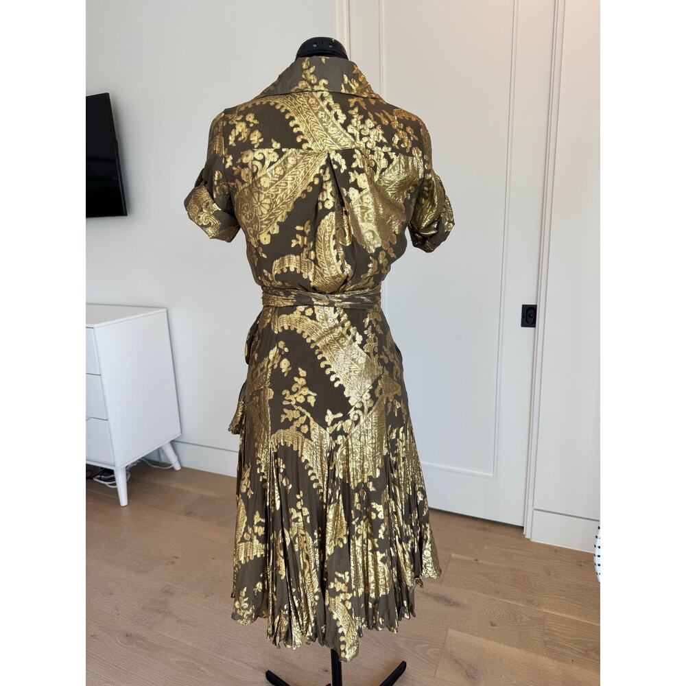 Diane von Furstenberg Brown and Gold Metallic Wrap Dress - Picture 13 of 13